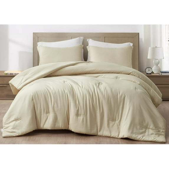 Chezmoi Collection Cliff 3-Piece Lightweight Cooling Comforter Set, King, Rayon Derived from Bamboo & Polyester Blended, Soft Breathable Bedding for Hot Sleepers, Sand