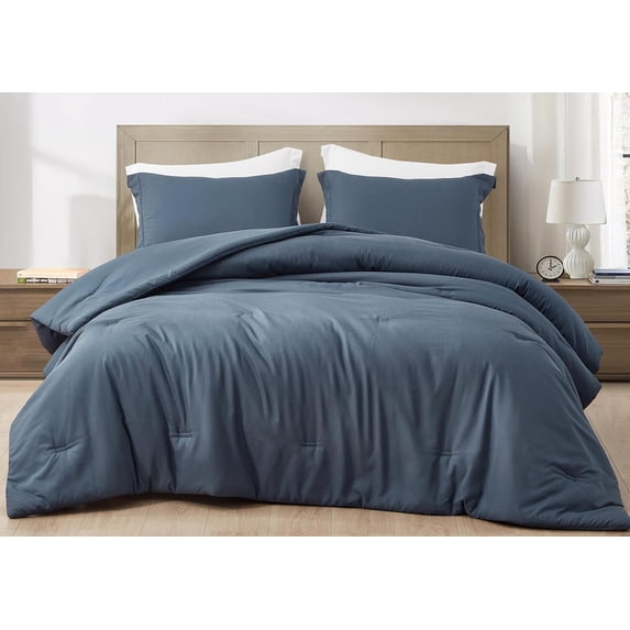 Chezmoi Collection Cliff 3-Piece Lightweight Cooling Comforter Set, King, Rayon Derived from Bamboo & Polyester Blended, Soft Breathable Bedding for Hot Sleepers, Steel Blue