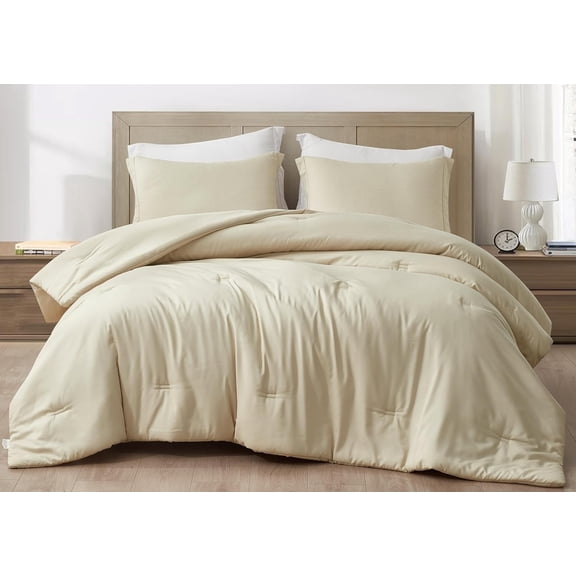 Chezmoi Collection Cliff 3-Piece Lightweight Cooling Comforter Set, Queen- Rayon Derived from Bamboo & Polyester Blended, Soft Breathable Bedding for Hot Sleepers, Sand