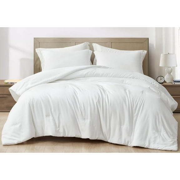 Chezmoi Collection Cliff 3-Piece Lightweight Cooling Comforter Set, Queen- Rayon Derived from Bamboo & Polyester Blended, Soft Breathable Bedding for Hot Sleepers, White