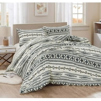 Chezmoi Collection Colby 3-Piece Southwestern Lodge Reversible Lightweight Comforter Set, King, Ivory/Navy