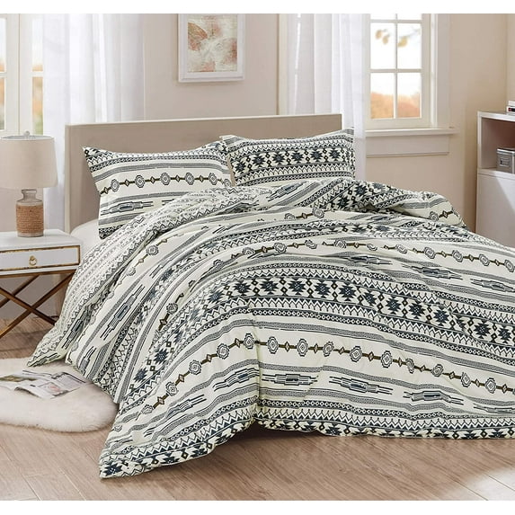 Chezmoi Collection Colby 3-Piece Southwestern Lodge Reversible Lightweight Comforter Set, King, Ivory/Navy