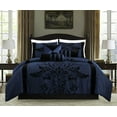 thumbnail image 1 of Chezmoi Collection Contemporary 7-Piece Luxury Flocked Floral Fabric Comforter Set, California King, Navy, 1 of 6