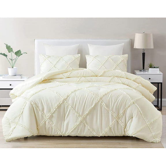Chezmoi Collection Contemporary Ruffle Diamond Luxury 3 Piece Bedding Set, Queen