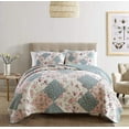 thumbnail image 1 of Chezmoi Collection Jolie 3-Piece Diamond Floral Patchwork 100% Vintage Washed Cotton Quilt Set, King, 1 of 7