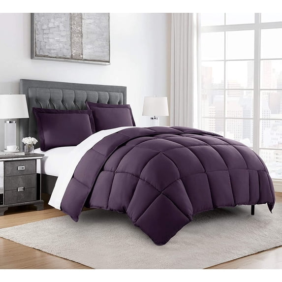 Chezmoi Collection Dark Purple Down Alternative Comforter Queen - 3-Piece All Seasons Lightweight Comforter Set - Microfiber Comforter Duvet Insert with Corner Tabs
