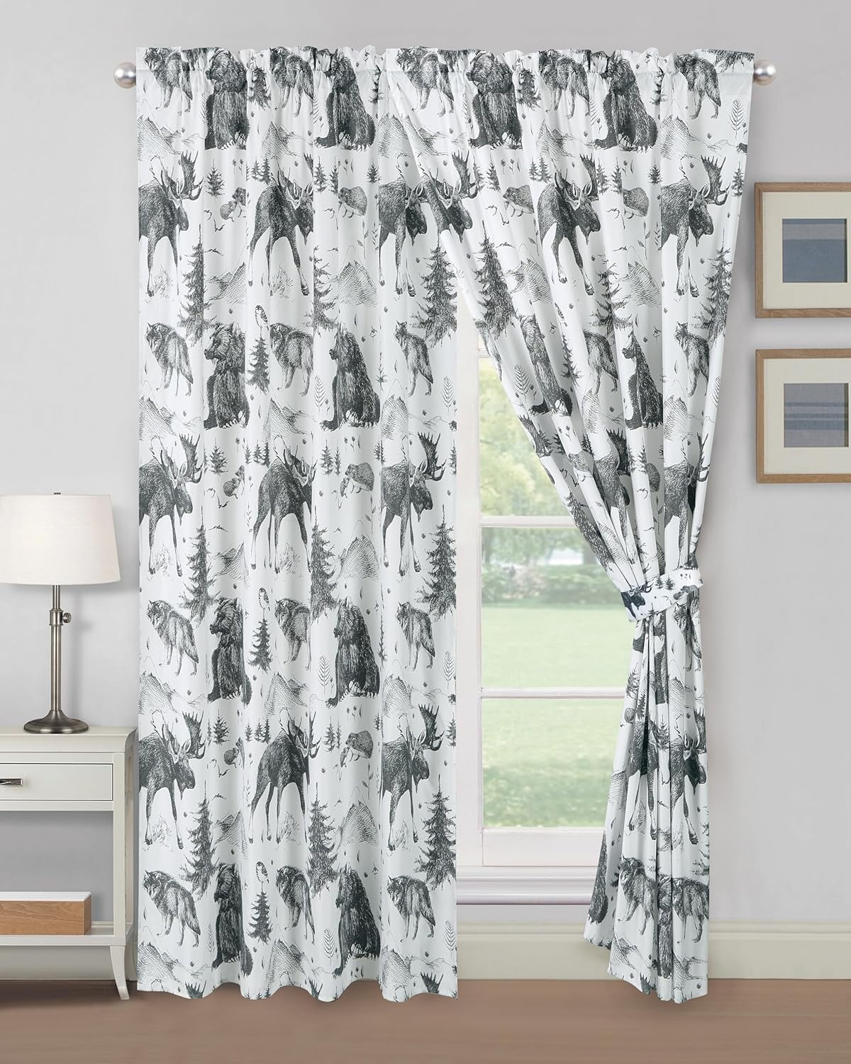 White Lodge Animal Print Light-Filtering Polyester Window Panels