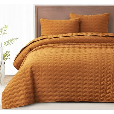 Chezmoi Collection Destiny 3-Piece Spice Queen Size Quilt Set - Stone-Washed Soft Microfiber Lightweight Quilted Bedspread Coverlet Set for All Seasons Wavy Line Stitching