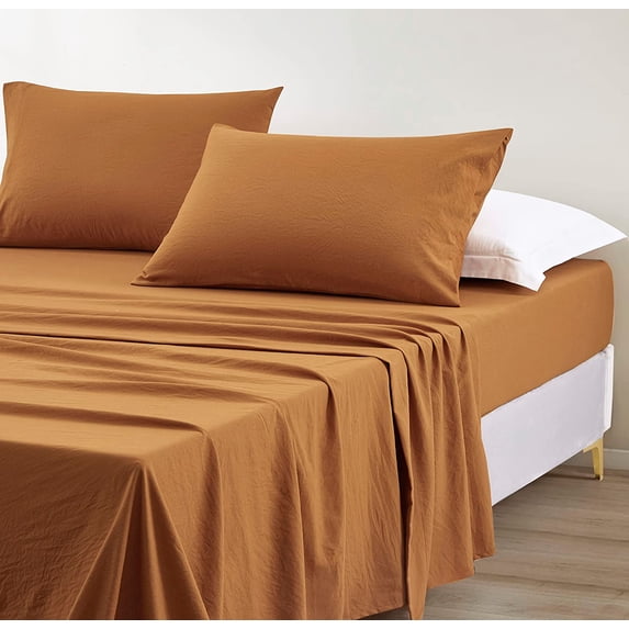 Chezmoi Collection Extra Soft Bed Sheets Set, Double Brushed Microfiber 14-Inches Deep Pockets, 3-Piece Sheet Set, Twin, Spice Orange