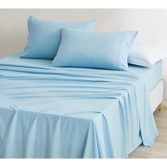 Chezmoi Collection Extra Soft Bed Sheets Set, Double Brushed Microfiber 14-Inches Deep Pockets, 4-Piece Sheet Set, California King, Chambray Blue
