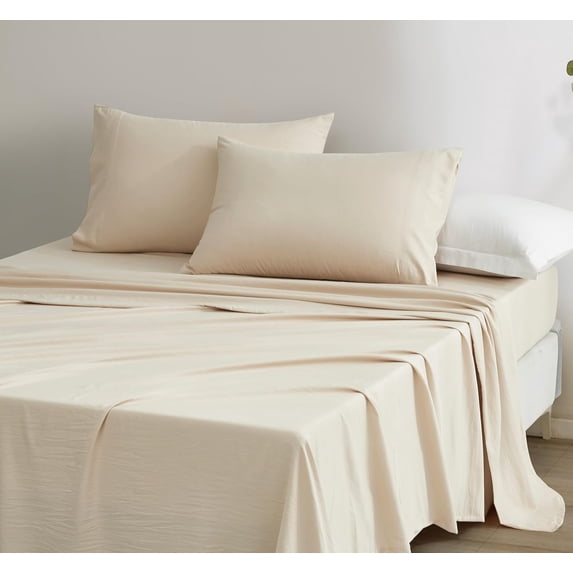 Chezmoi Collection Extra Soft Bed Sheets Set, Double Brushed Microfiber 14-Inches Deep Pockets, 4-Piece Sheet Set, King, Sand