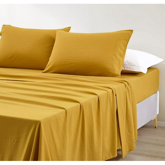 Chezmoi Collection Extra Soft Bed Sheets Set, Double Brushed Microfiber 14-Inches Deep Pockets, 4-Piece Sheet Set, Queen, Mustard Yellow