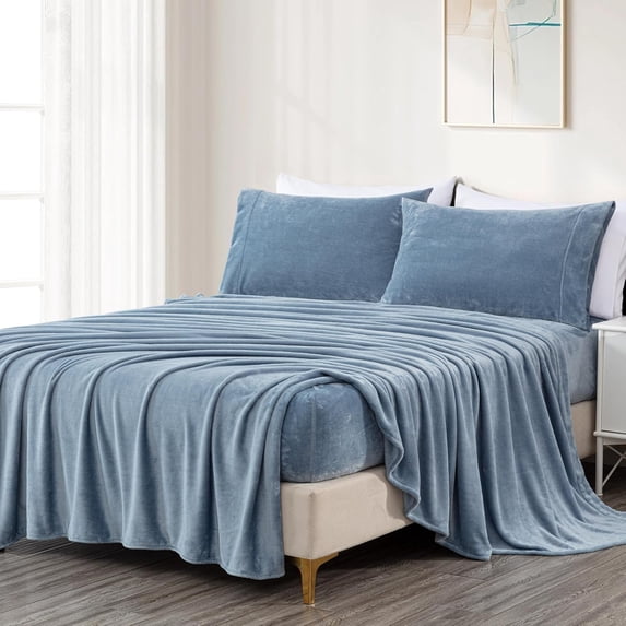 Chezmoi Collection Extra Soft Fleece Sheet Set California King, 4-Piece Microplush Non-Pilling Velvety Bed Sheet, Deep Pocket - Lightweight All Season Warmth, California King, Cool Blue