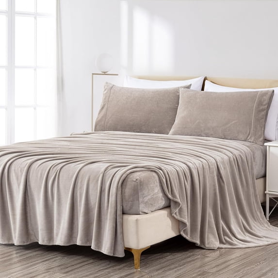 Chezmoi Collection Extra Soft Fleece Sheet Set Full, 4-Piece Microplush Non-Pilling Velvety Bed Sheet, Deep Pocket - Lightweight All Season Warmth, Full, Taupe