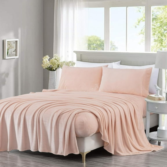 Chezmoi Collection Extra Soft Fleece Sheet Set Queen, 4-Piece Microplush Non-Pilling Velvety Bed Sheet, Deep Pocket - Lightweight All Season Warmth, Queen, Blush Pink