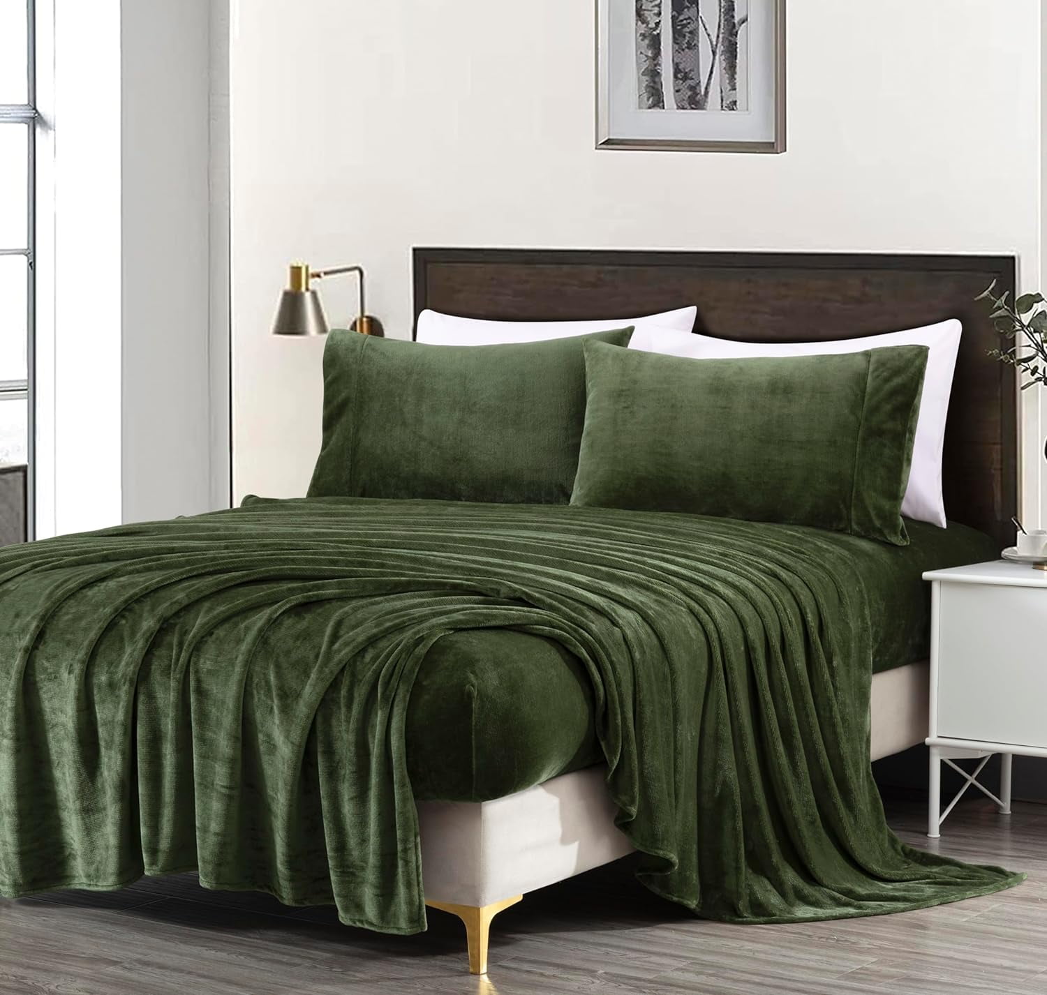 Olive Green Queen Microplush Fleece Deep Pocket Sheet Set