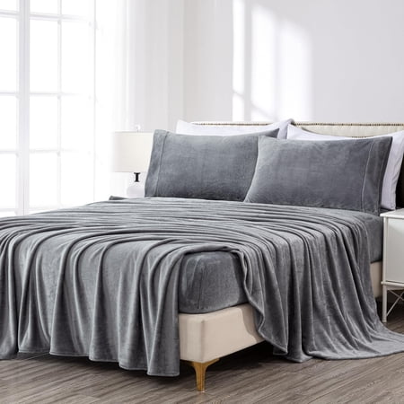 Chezmoi Collection Extra Soft Fleece Sheet Set Twin, 3-Piece Microplush Non-Pilling Velvety Bed Sheet, Deep Pocket - Lightweight All Season Warmth, Twin, Medium Gray