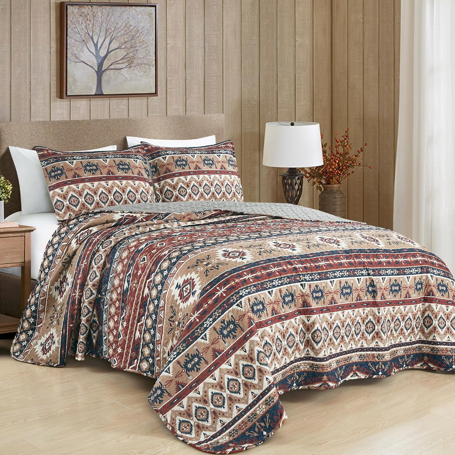 Chezmoi Collection Flint 3-Piece Southwestern Rustic Quilt Set King ...