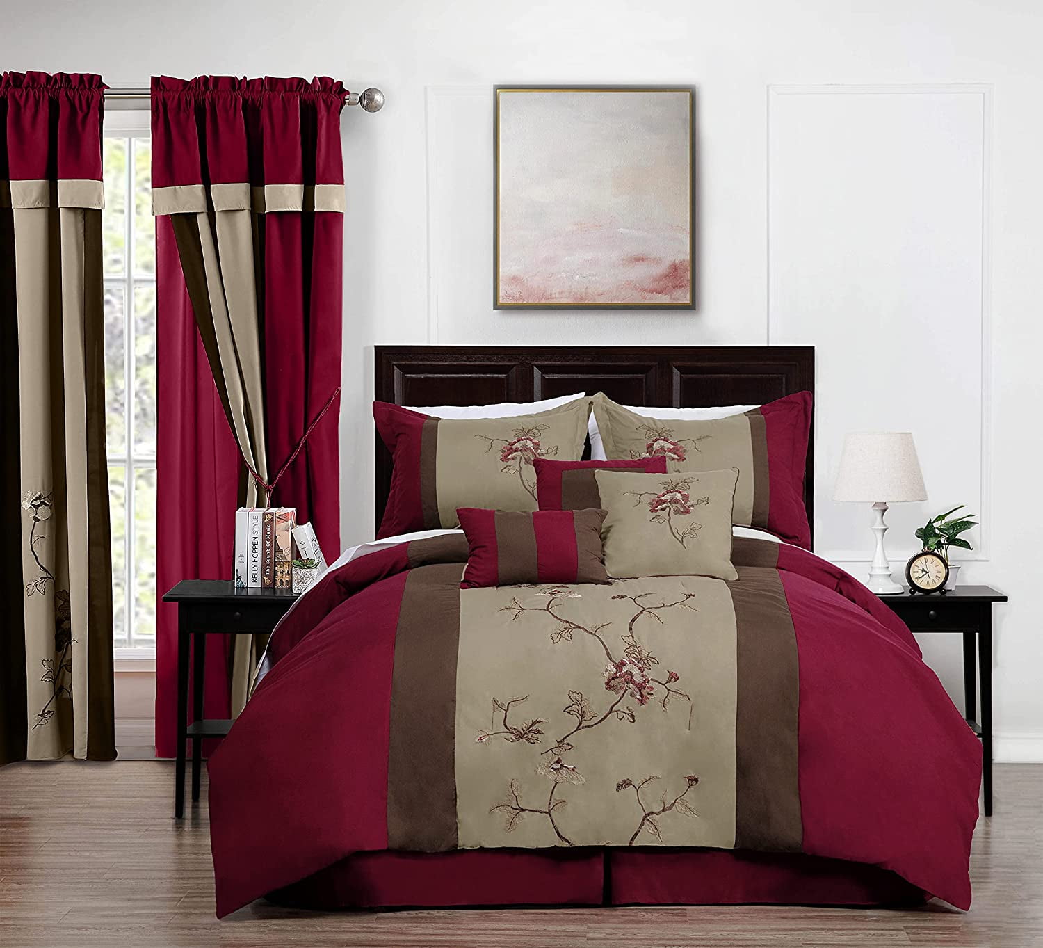 Chezmoi Collection 7 Piece Floral Comforter Set, Full Size with Shams