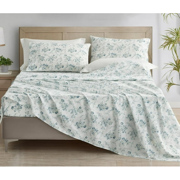 Chezmoi Collection Gigi 3-Piece Floral Cotton Sheet Set Twin, Elegant Blue Ivory White Floral Printed 100% Cotton Bed Sheets
