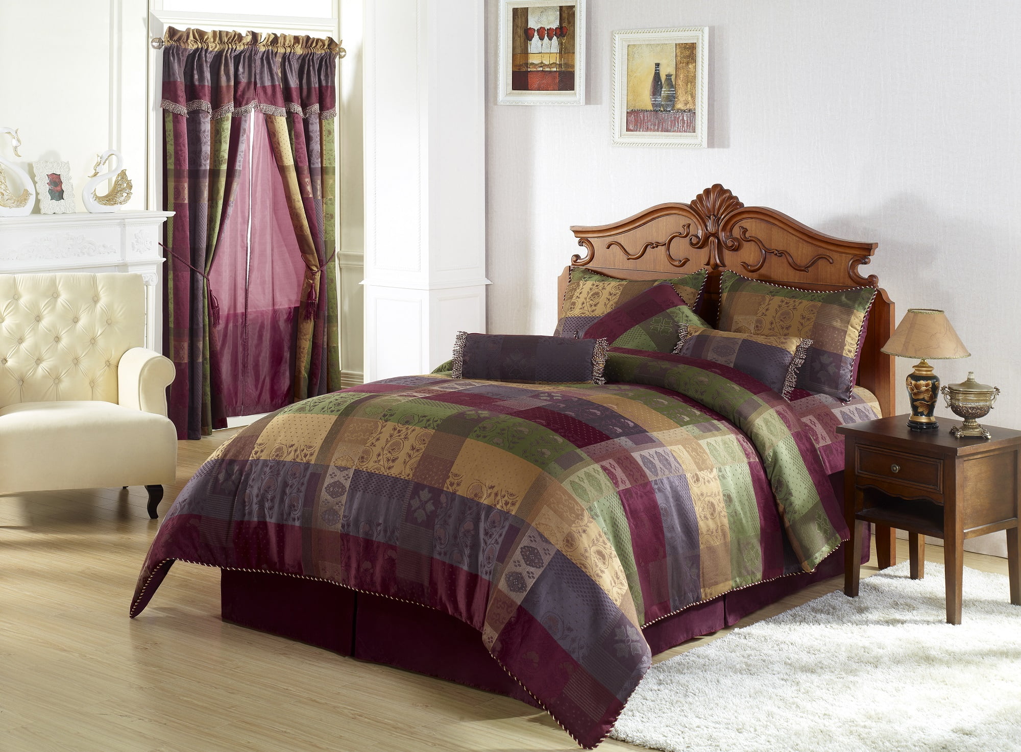 Chezmoi Collection Gitano King Size 7-Piece Jacquard Floral Patchwork ...