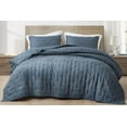 thumbnail image 1 of Chezmoi Collection Glen 3-Piece Crescent Stitched Quilt Set, King Size, Steel Blue, Rayon Derived from Bamboo & Polyester Blended, Soft Breathable Cooling Bedspread for Hot Sleepers, 1 of 9