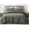 thumbnail image 1 of Chezmoi Collection Glen 3-Piece Crescent Stitched Quilt Set, Oversized King Size, Dark Gray, Rayon Derived from Bamboo & Polyester Blended, Soft Breathable Cooling Bedspread for Hot Sleepers, 1 of 9