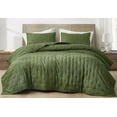 thumbnail image 1 of Chezmoi Collection Glen 3-Piece Crescent Stitched Quilt Set, Oversized King Size, Olive Green, Rayon Derived from Bamboo & Polyester Blended, Soft Breathable Cooling Bedspread for Hot Sleepers, 1 of 9