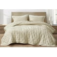 thumbnail image 1 of Chezmoi Collection Glen 3-Piece Crescent Stitched Quilt Set, Oversized King Size, Sand, Rayon Derived from Bamboo & Polyester Blended, Soft Breathable Cooling Bedspread for Hot Sleepers, 1 of 9