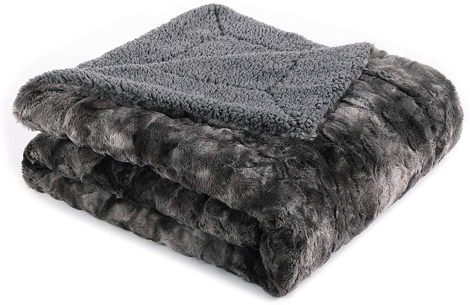 Chezmoi Collection Gray Queen Bed Blanket Faux Wolf Fur Sherpa Throw Blanket
