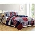 thumbnail image 1 of Chezmoi Collection Grizzly 3-Piece Plaid Checkered Patchwork Quilted 100% Vintage Washed Cotton Reversible Bedspread Quilt Set, 1 of 5