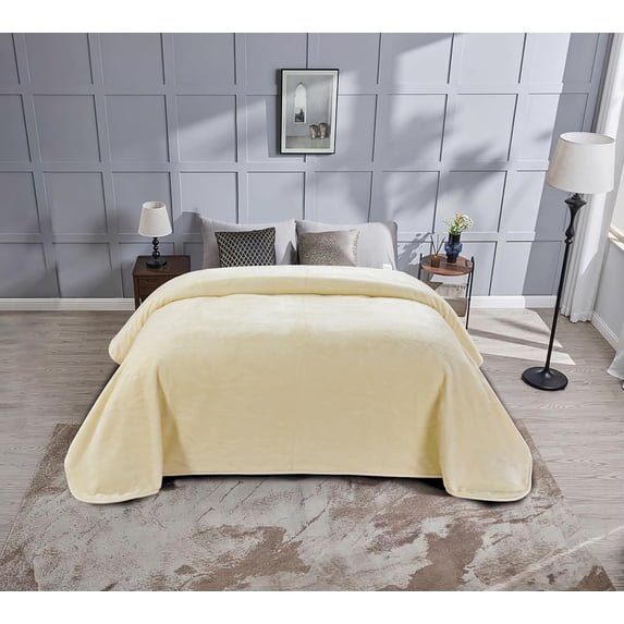 Chezmoi Collection Heavy Thick Korean Style Faux Mink Blanket Single Ply 9 Lbs, 750GSM Silky Soft Plush Raschel Mink Blanket, 85" x 95" Asia King Size, Solid Beige
