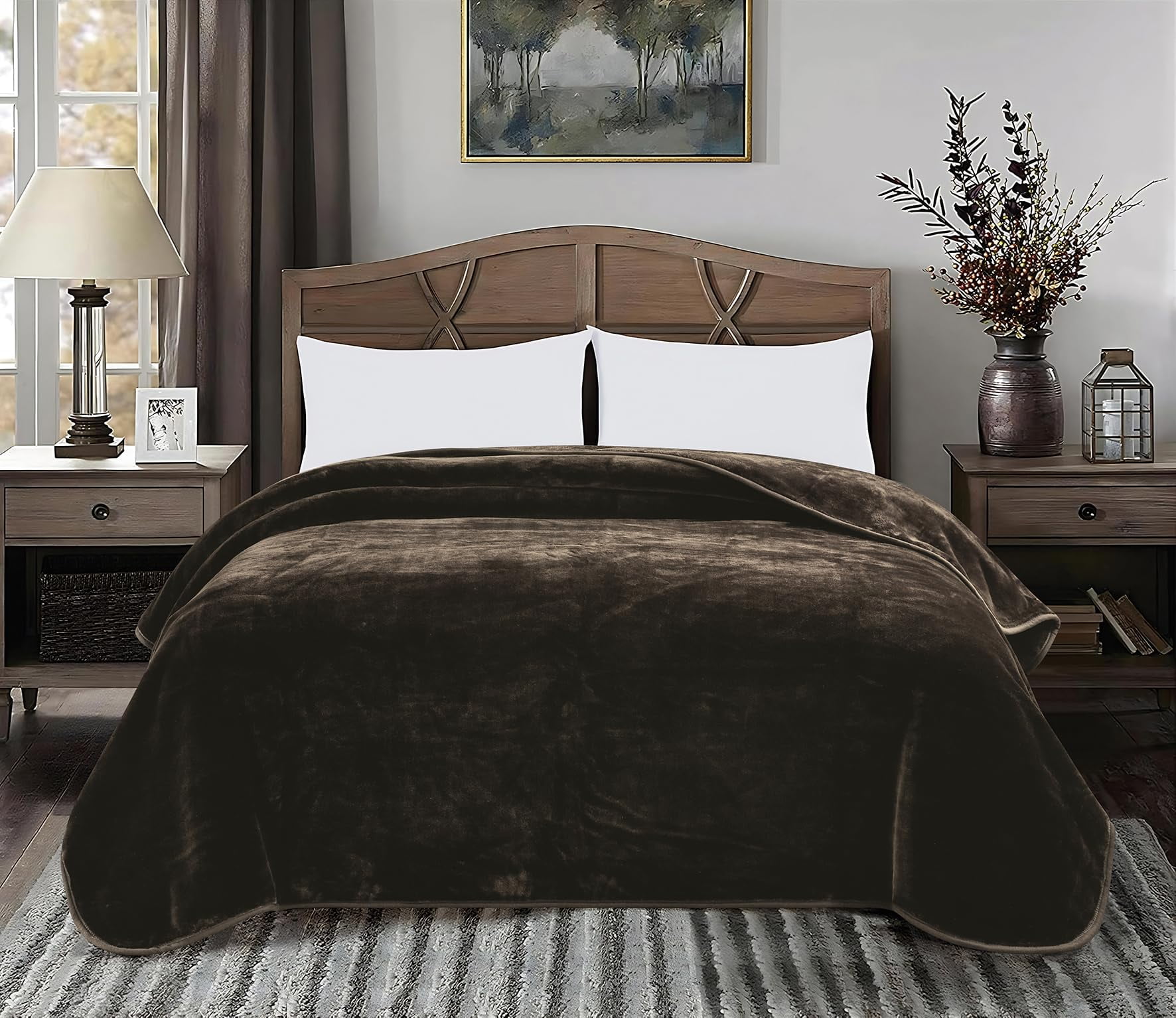 Chezmoi Collection Heavy Thick Korean Style Faux Mink Blanket Single Ply 9 Lbs, 750GSM Silky Soft Plush Raschel Mink Blanket, 85" x 95" Asia King Size, Solid Brown