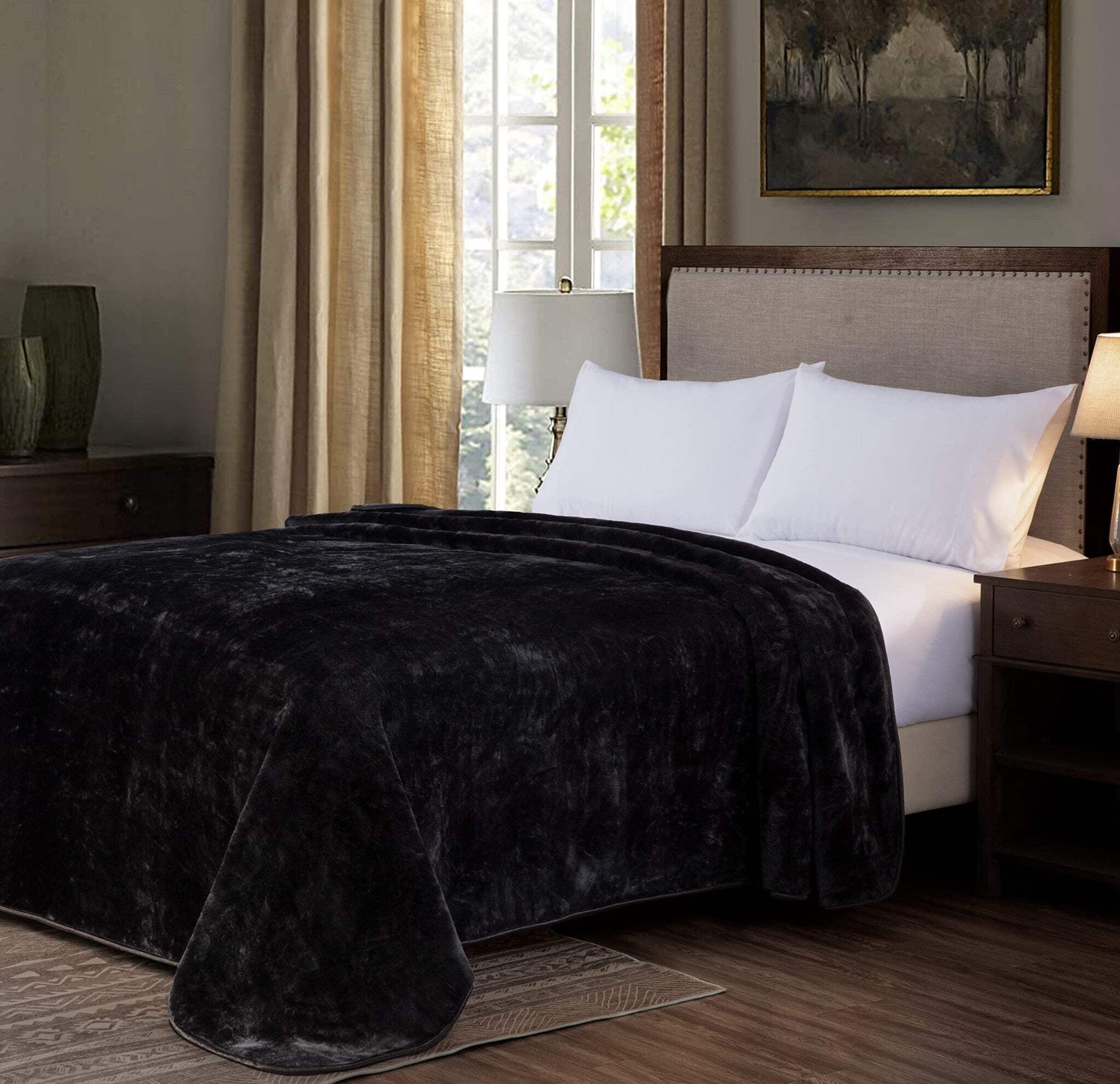 Luxurious Black Faux Mink King Size Blanket