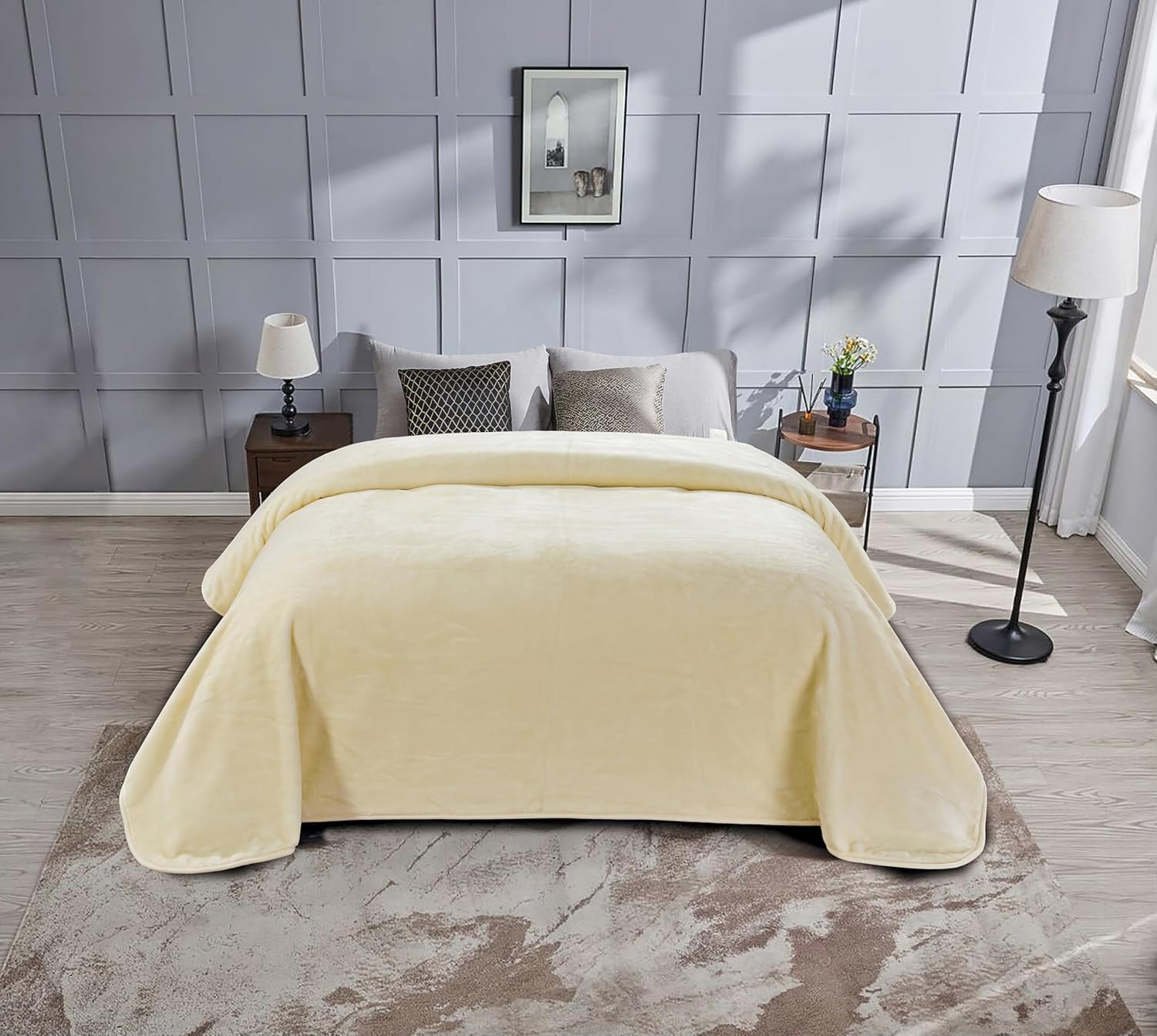 Chezmoi Collection Heavy Thick Korean Style Faux Mink Blanket Single Ply 9 Lbs, 750GSM Silky Soft Plush Raschel Mink Blanket, 92" x 106" US King Size, Solid Beige