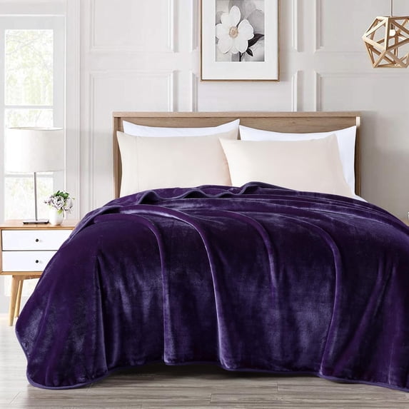 Chezmoi Collection Heavy Thick Korean Style Faux Mink Blanket Single Ply 9 Lbs, 750GSM Silky Soft Plush Raschel Mink Blanket, 92" x 106" US King Size, Solid Purple