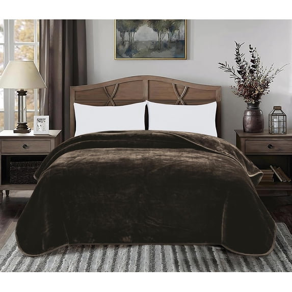 Chezmoi Collection Heavy Thick Korean Style Faux Mink Blanket Single Ply 9 Lbs, 750GSM Silky Soft Plush Raschel Mink Blanket, 92" x 106" US King Size, Solid Brown