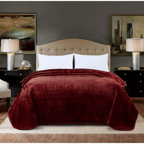 Chezmoi Collection Heavy Thick Korean Style Faux Mink Blanket Single Ply 9 Lbs, 750GSM Silky Soft Plush Raschel Mink Blanket, 92" x 106" US King Size, Solid Burgundy