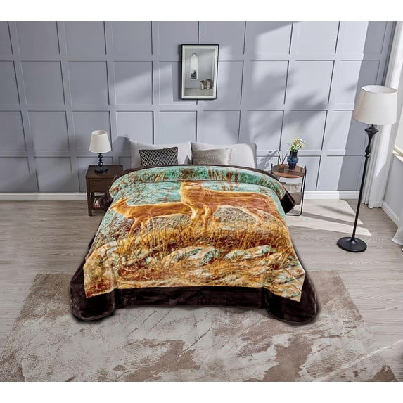 Chezmoi Collection Heavy Thick Korean Style Faux Mink Blanket Single Ply 9 Lbs, Reversible 750GSM Thick Silky Soft Plush Raschel Mink Blanket, 85" x 95" Asia King Size, Deers