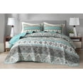 thumbnail image 1 of Chezmoi Collection Herald 3-Piece Printed Quilt Set, Aqua Blue Black White Boho Damask Coverlet, Pre-Washed Microfiber Lightweight Bedspread for All Seasons, Full Size, 1 of 9