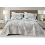 Chezmoi Collection Holly 2-Piece Stone-washed Cotton Quilt Set Twin Size - Printed Floral Patchwork Soft Breathable Lightweight Bedspread Set