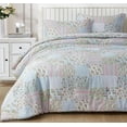 thumbnail image 1 of Chezmoi Collection Holly 3-Piece Washed Cotton Comforter Set Full Size, Floral Bedding Set Blue White Pink Green Polka Dot Printed Patchwork Reversible Lightweight Comforter for All Season, 1 of 9