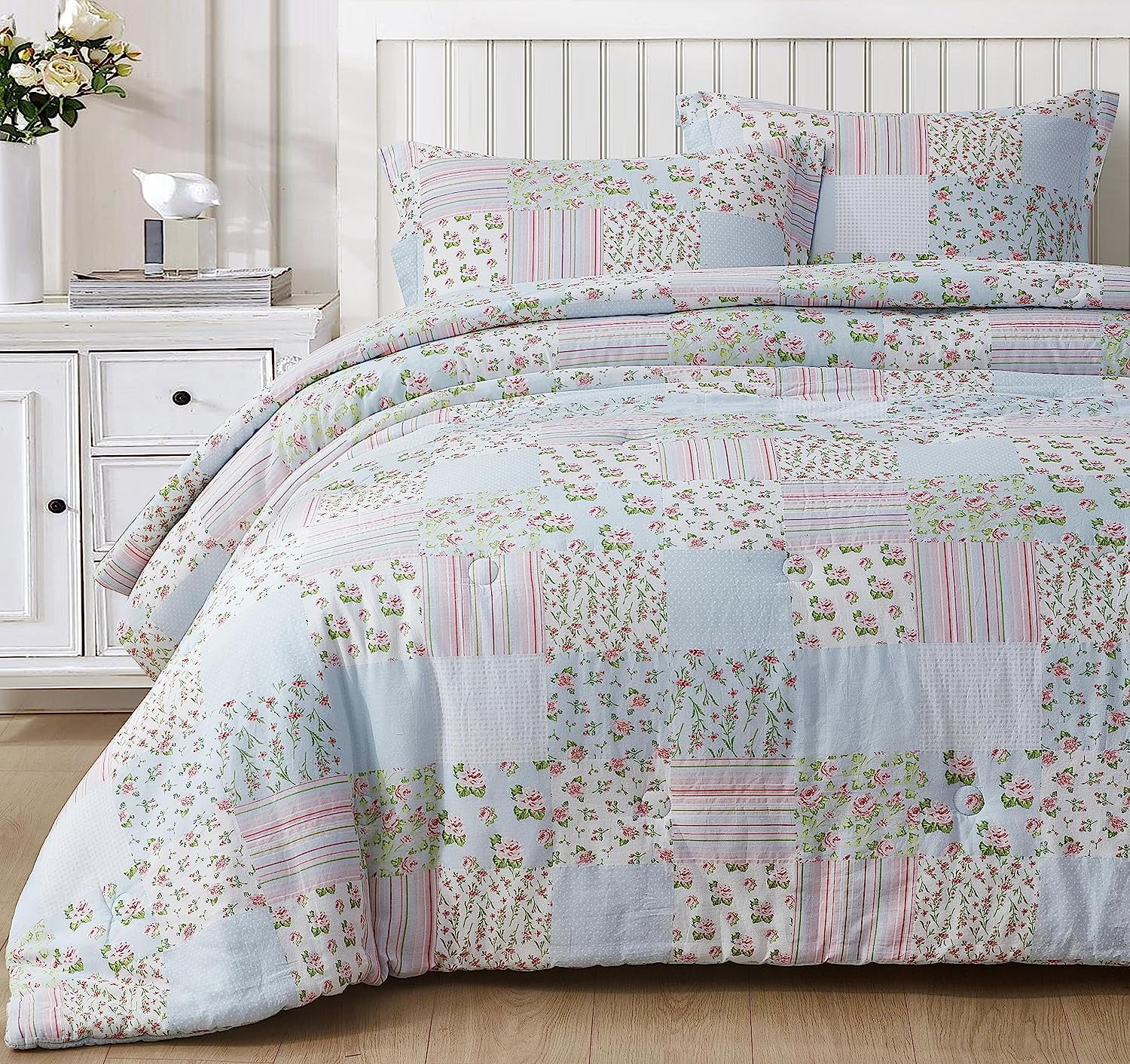 Chezmoi Collection Holly 3-Piece Washed Cotton Comforter Set Queen Size ...