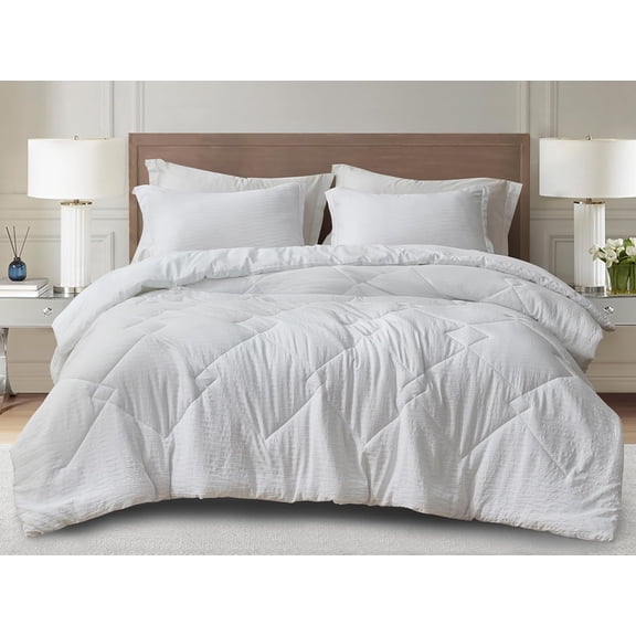 Chezmoi Collection Hugo 3-Piece Jacquard Comforter Set Full Size, White Textured Woven Lightweight Thin Comforter Summer Bedding