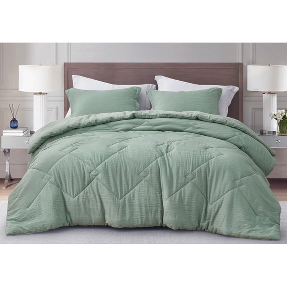 Chezmoi Collection Hugo 3-Piece Jacquard Comforter Set King Size, Sage Green Textured Woven Lightweight Thin Comforter Summer Bedding