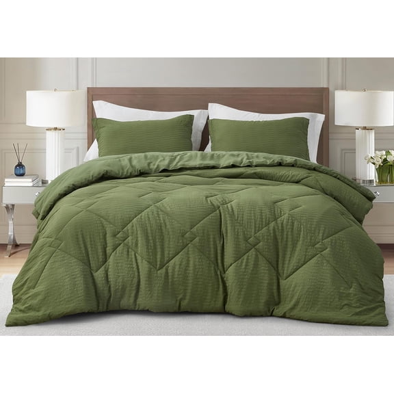 Chezmoi Collection Hugo 3-Piece Jacquard Comforter Set Oversized King Size, Olive Green Textured Woven Lightweight Thin Comforter Summer Bedding