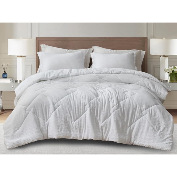 Chezmoi Collection Hugo 3-Piece Jacquard Comforter Set Oversized King Size, White Textured Woven Lightweight Thin Comforter Summer Bedding