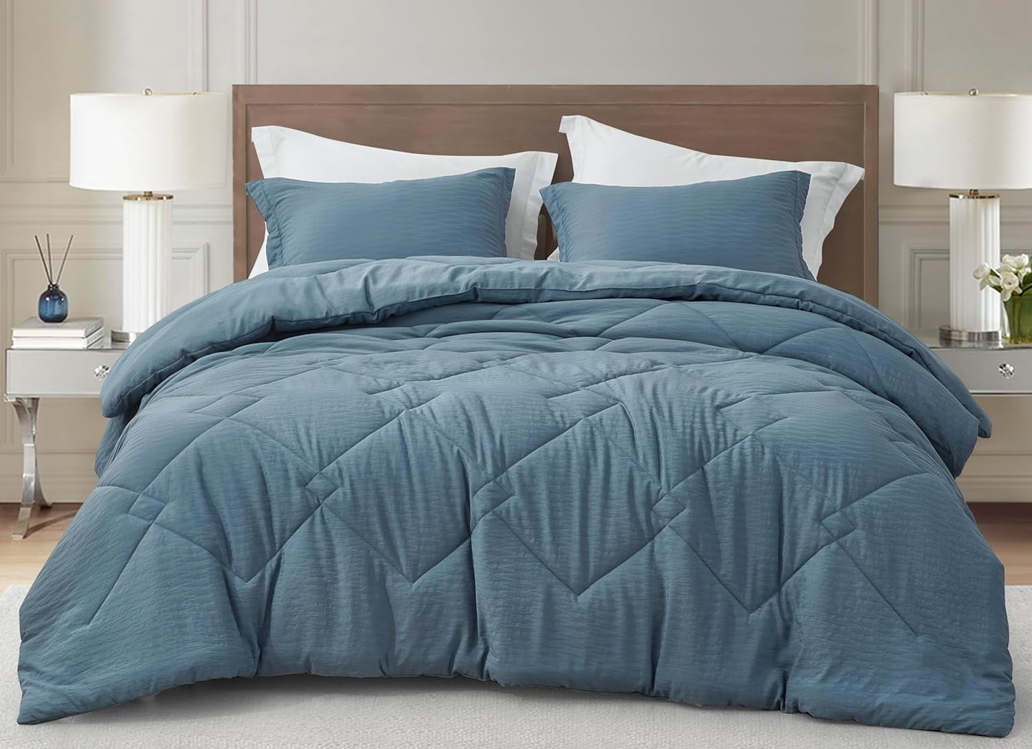 Blue Queen Microfiber Reversible Comforter Set