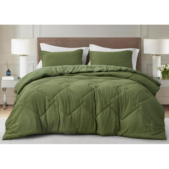 Chezmoi Collection Hugo 3-Piece Jacquard Comforter Set Queen Size, Olive Green Textured Woven Lightweight Thin Comforter Summer Bedding