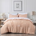 thumbnail image 1 of Chezmoi Collection Isla 7-Piece Floral Bed in a Bag King, Coral/White, Jacquard Textured Lightweight Comforter Bedding with Sheets Set for All Season, 1 of 9